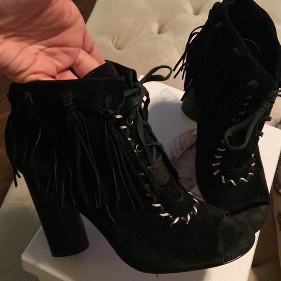 Cynthia Vincent Nailed Fringe Open Toe Booties - Picture 5 of 5